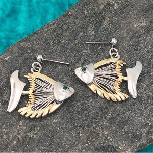 🌼 Silver & Gold Wire Fish Post Drop Earrings